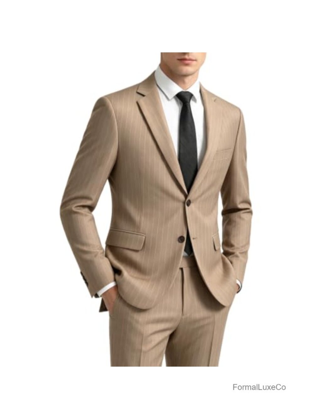 Men's Pinstripe Two Piece Suit Slim Fit Business Wedding Set, Polyester Blend